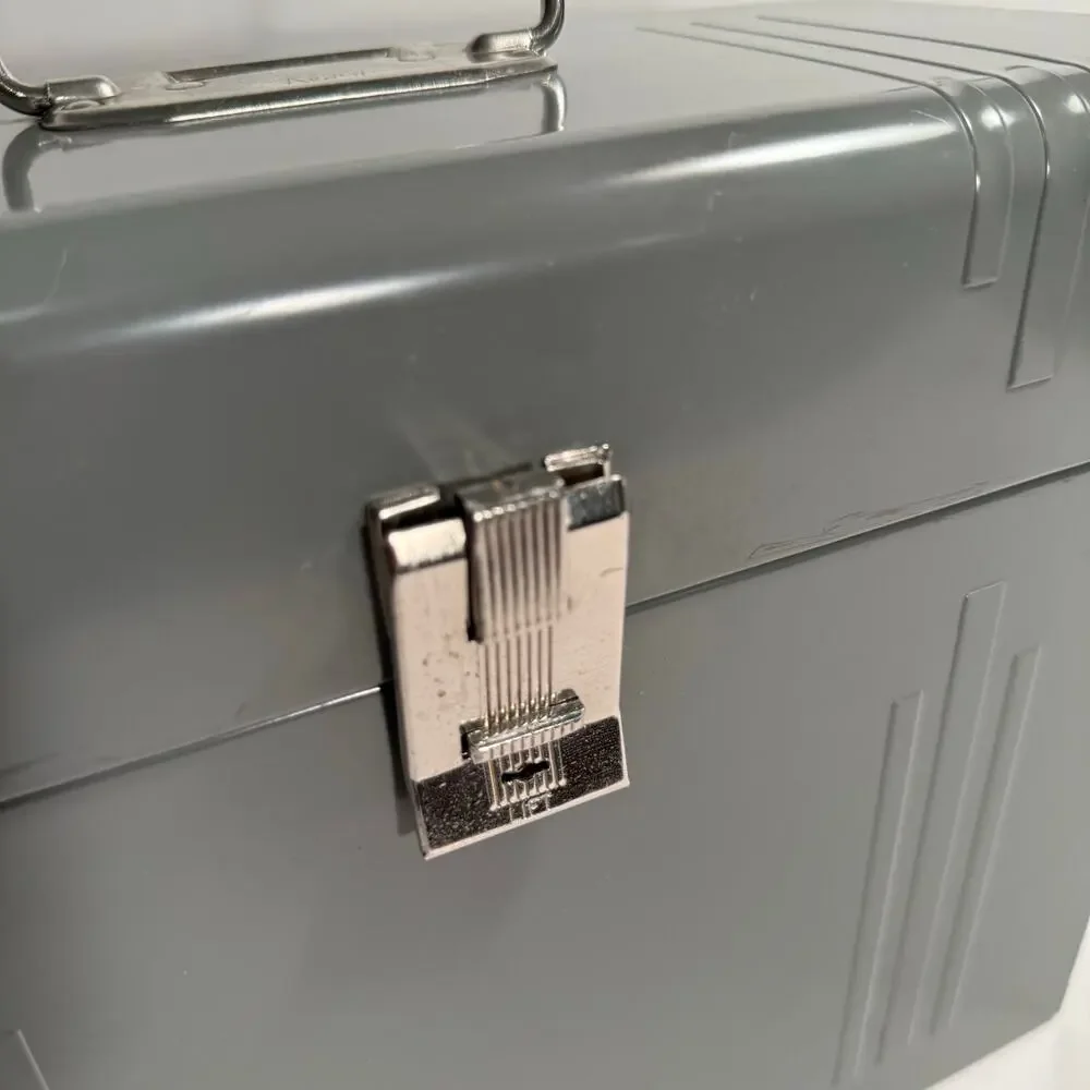 Vintage Metal File Box Gray 12.5” x 4.5” x 8.5”
